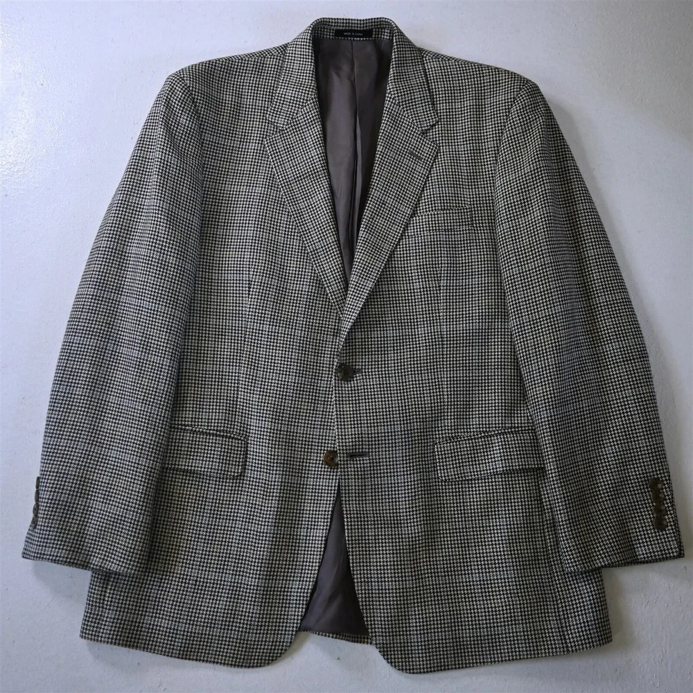 Chaps 40R Blue Glenn Check 100% Silk Mens Blazer Suit Jacket Sport Coat